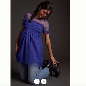 Anthropologie Sheer Ruffled Tulle Mini Dress